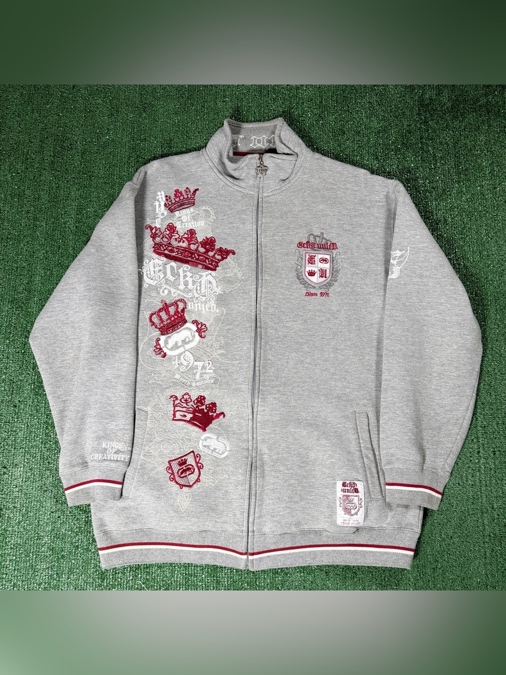 Y2K Ecko Unltd Full Zip Hoodie Gray Crown Logo Embroidery Large